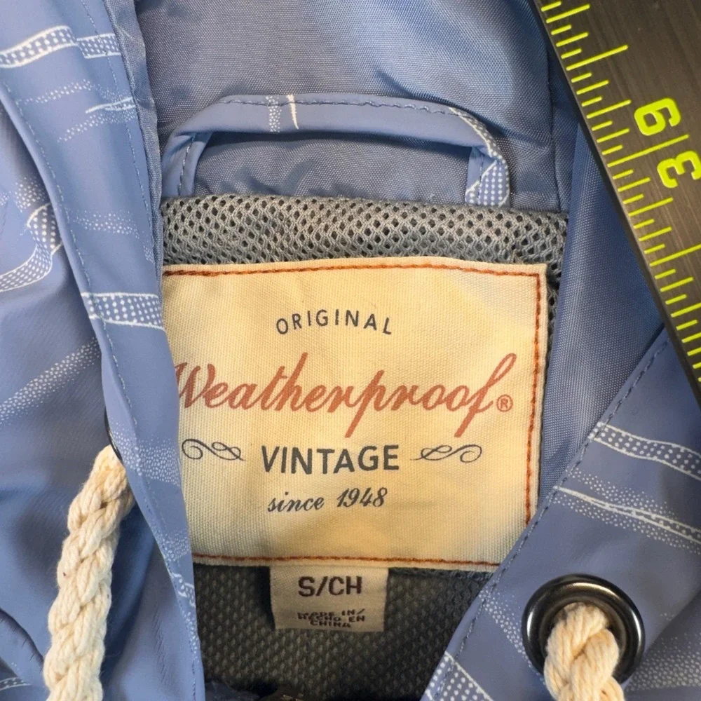 Weatherproof Vintage Womens Small Blue Leaf‎ Print Hooded Windbreaker Jacket NEW
